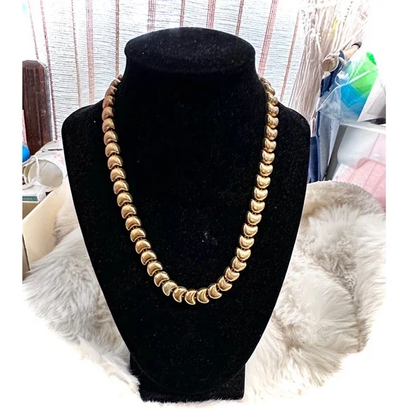 Vintage Gold Crescent Linked Napier 20”in Length Gold Necklace - Picture 1 of 12